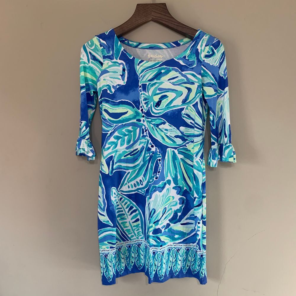 Lilly Pulitzer Sophie UPF 50 Ruffle High Tide Blue Dress Size XS